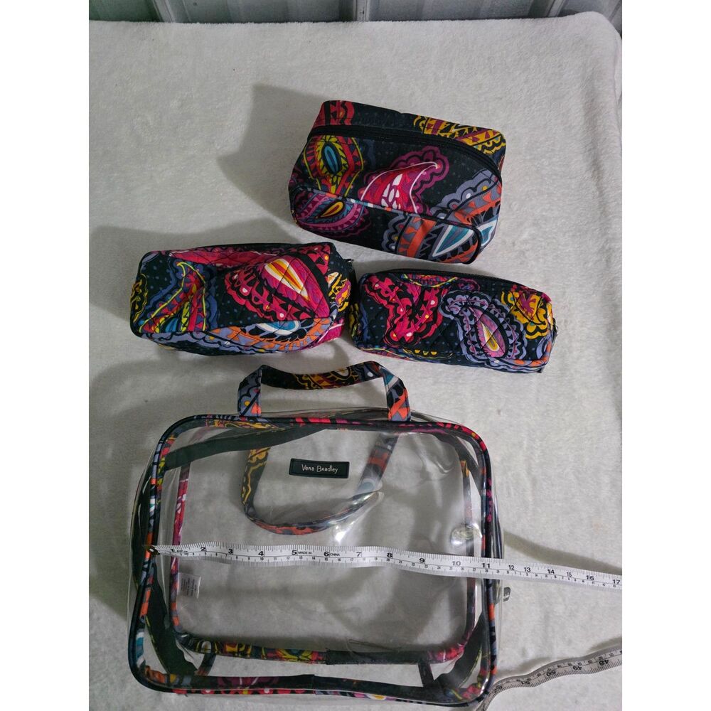 Vera Bradley 4 Piece Cosmetic Travel Bag Set Paisley Organizer Pouches